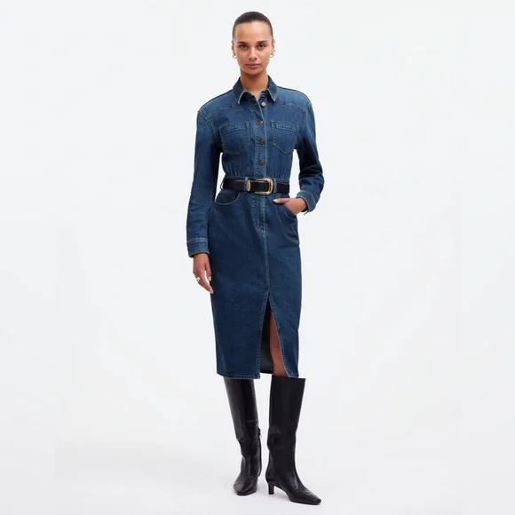 madewell denim midi dress Women's Denim Seamed Scoopneck Midi Dress in Palmerton Wash - Size 28